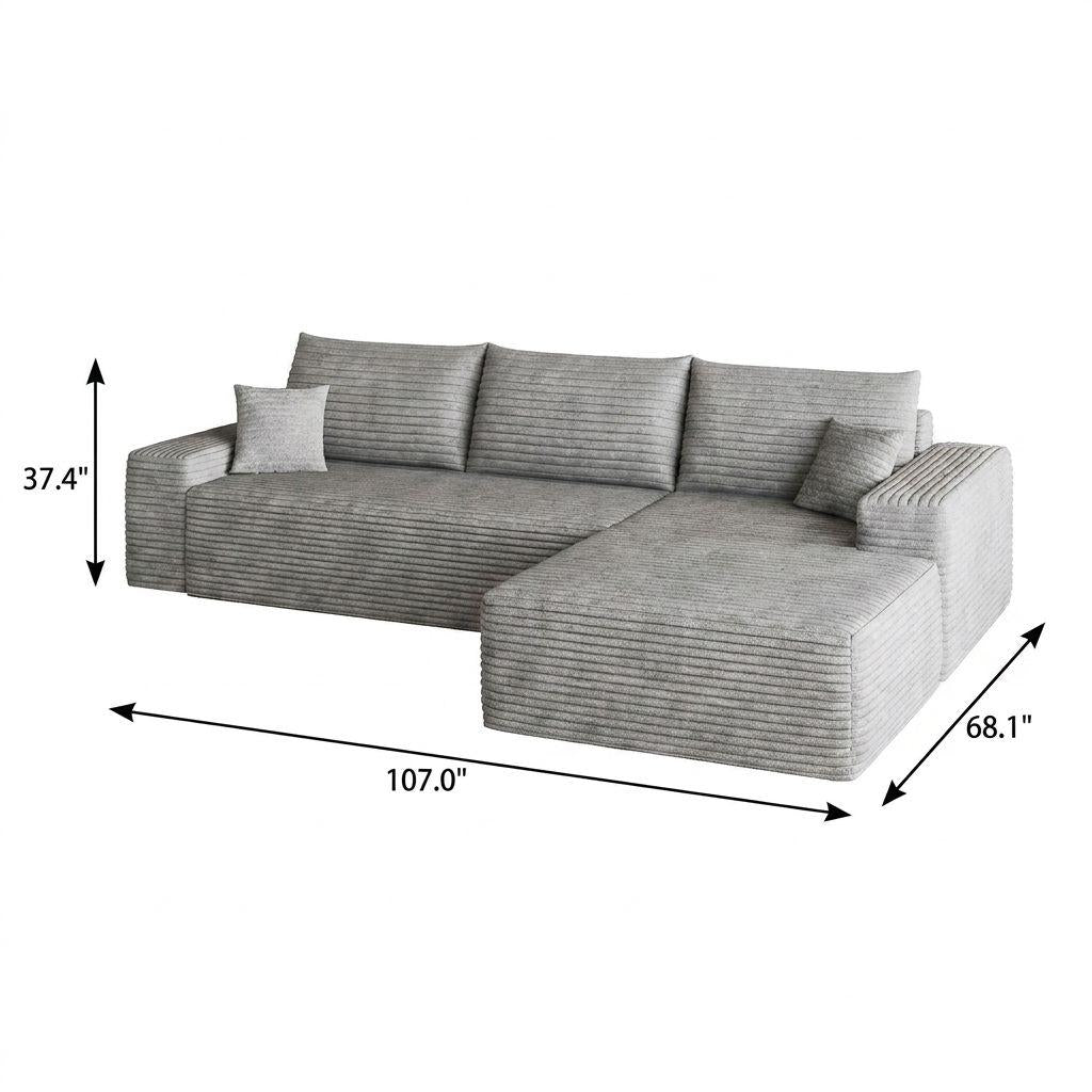 Gray Corduroy Modular L Shaped Sofa and Chaise Sectional - HomeRoots - Flyclothing LLC