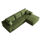 Green Corduroy Modular L Shaped Sofa and Chaise Sectional - HomeRoots - Flyclothing LLC