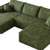 107" Green Corduroy Modular Chaise Style Sofa With Ottoman And Toss Pillows - HomeRoots - Flyclothing LLC