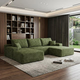 107" Green Corduroy Modular Chaise Style Sofa With Ottoman And Toss Pillows - HomeRoots - Flyclothing LLC