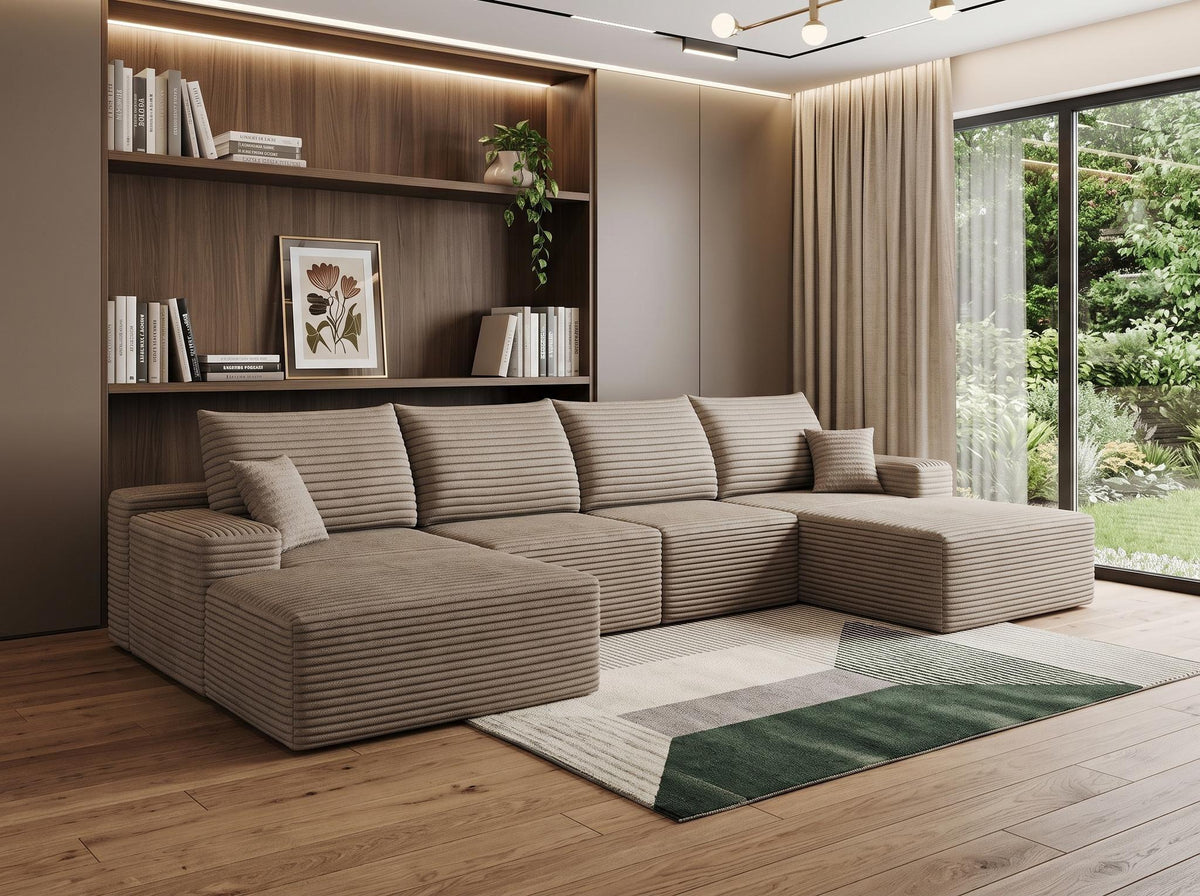 Camel Corduroy Modular L Shaped Sofa and Chaise Sectional - HomeRoots - Flyclothing LLC