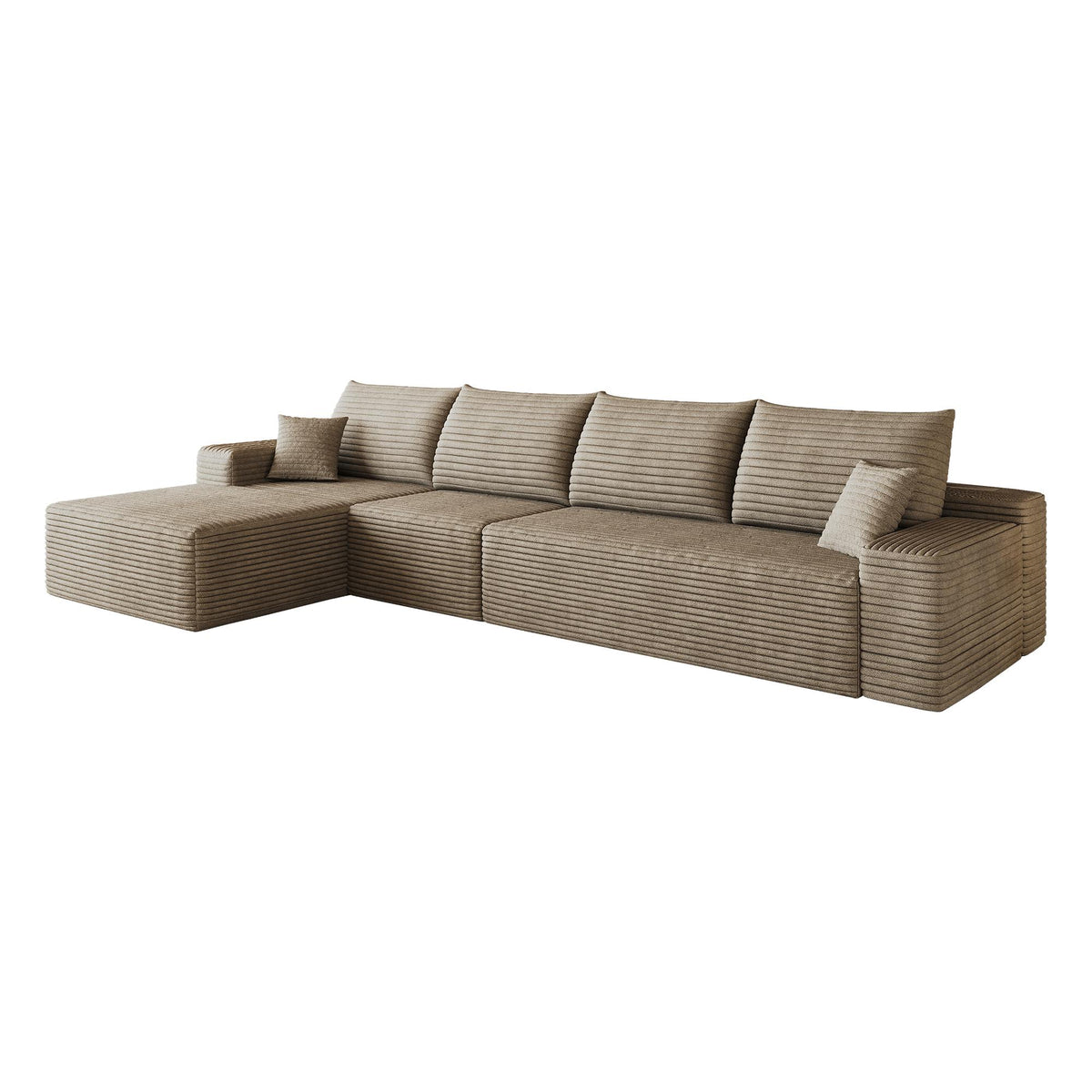 Camel Corduroy Modular L Shaped Sofa and Chaise Sectional - HomeRoots - Flyclothing LLC