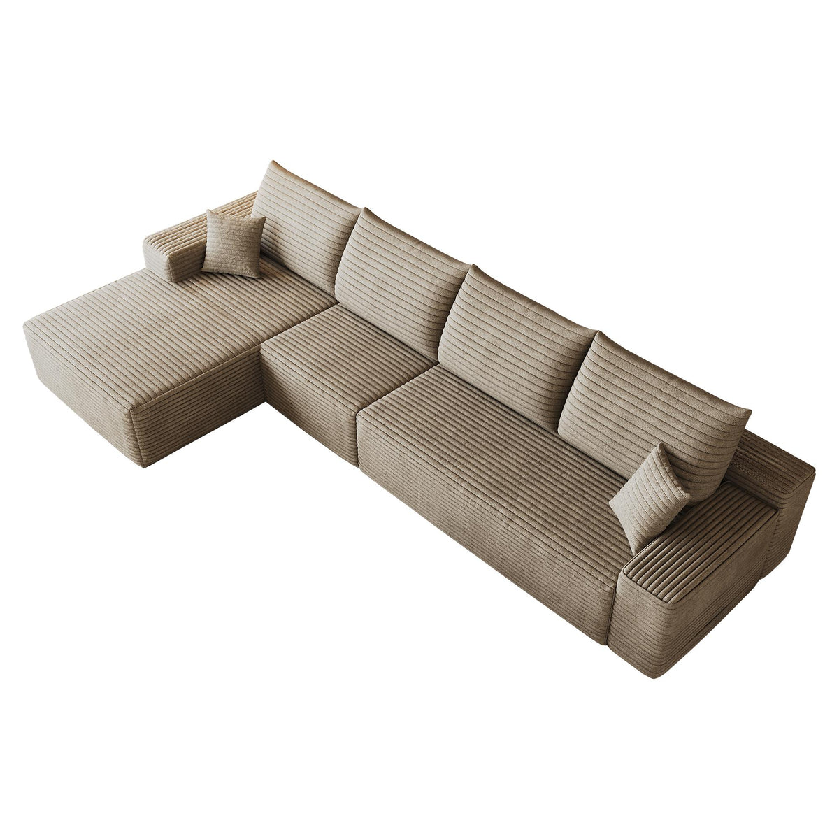 Camel Corduroy Modular L Shaped Sofa and Chaise Sectional - HomeRoots - Flyclothing LLC