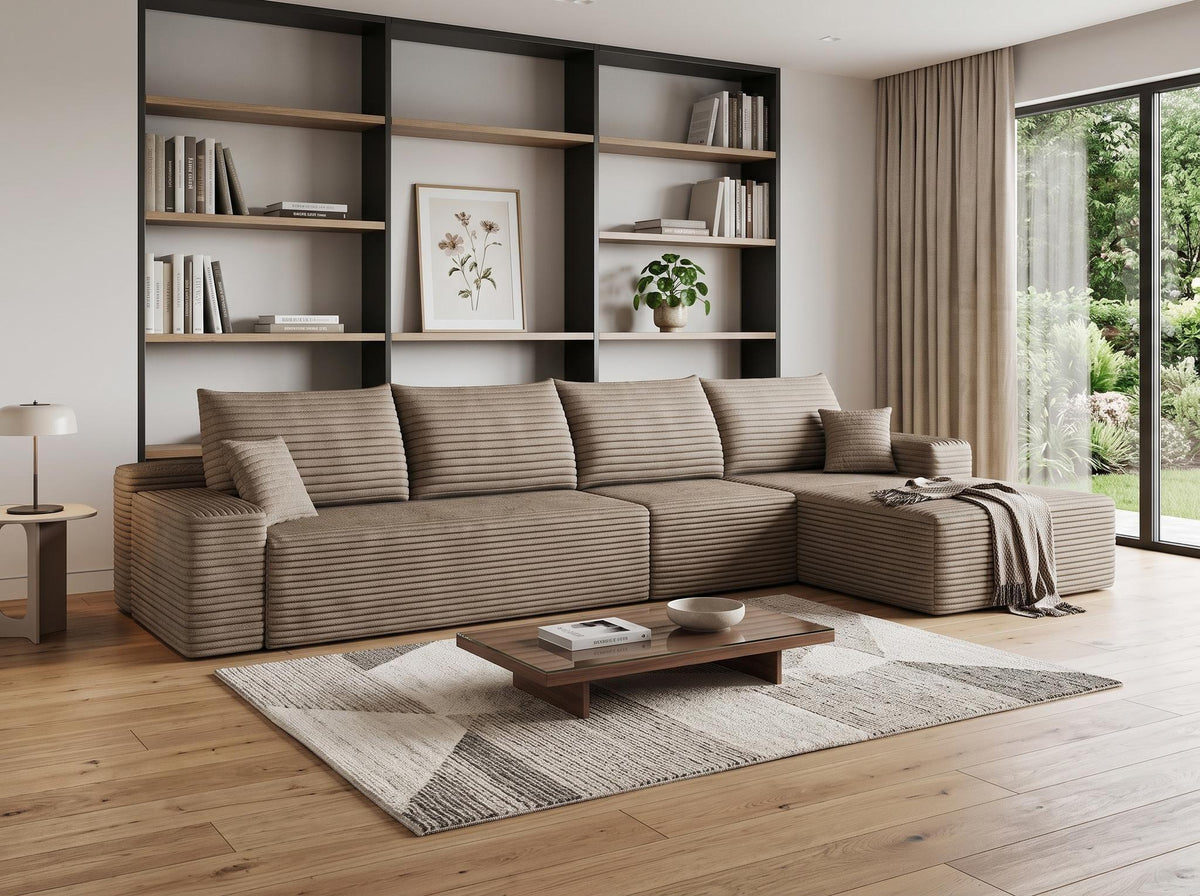 Camel Corduroy Modular L Shaped Sofa and Chaise Sectional - HomeRoots - Flyclothing LLC