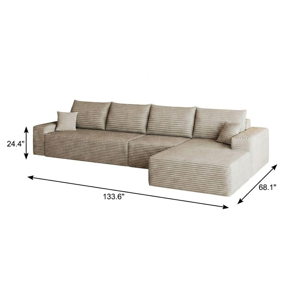 Camel Corduroy Modular L Shaped Sofa and Chaise Sectional - HomeRoots - Flyclothing LLC
