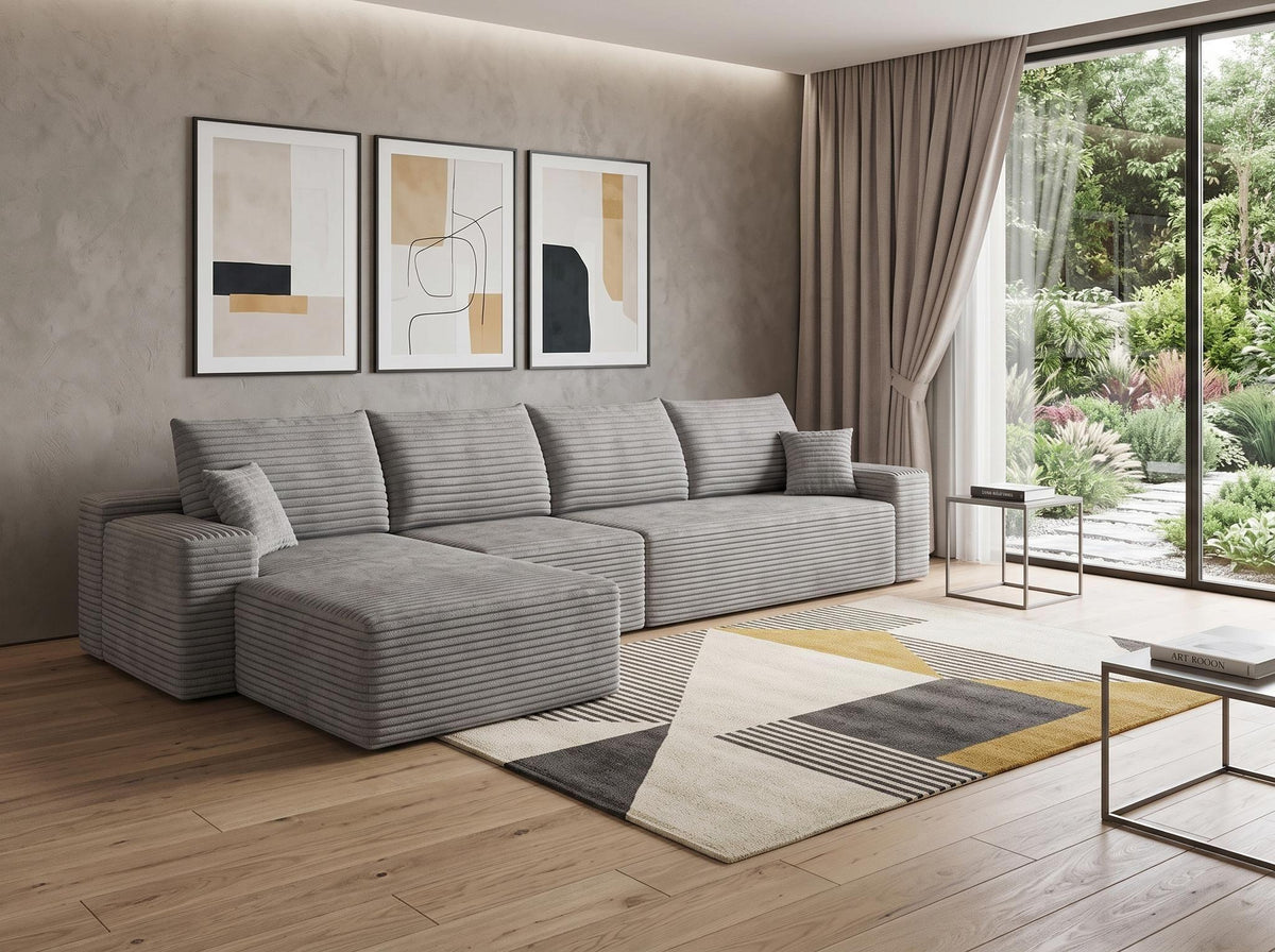 Gray Corduroy Modular L Shaped Sofa and Chaise Sectional - HomeRoots - Flyclothing LLC