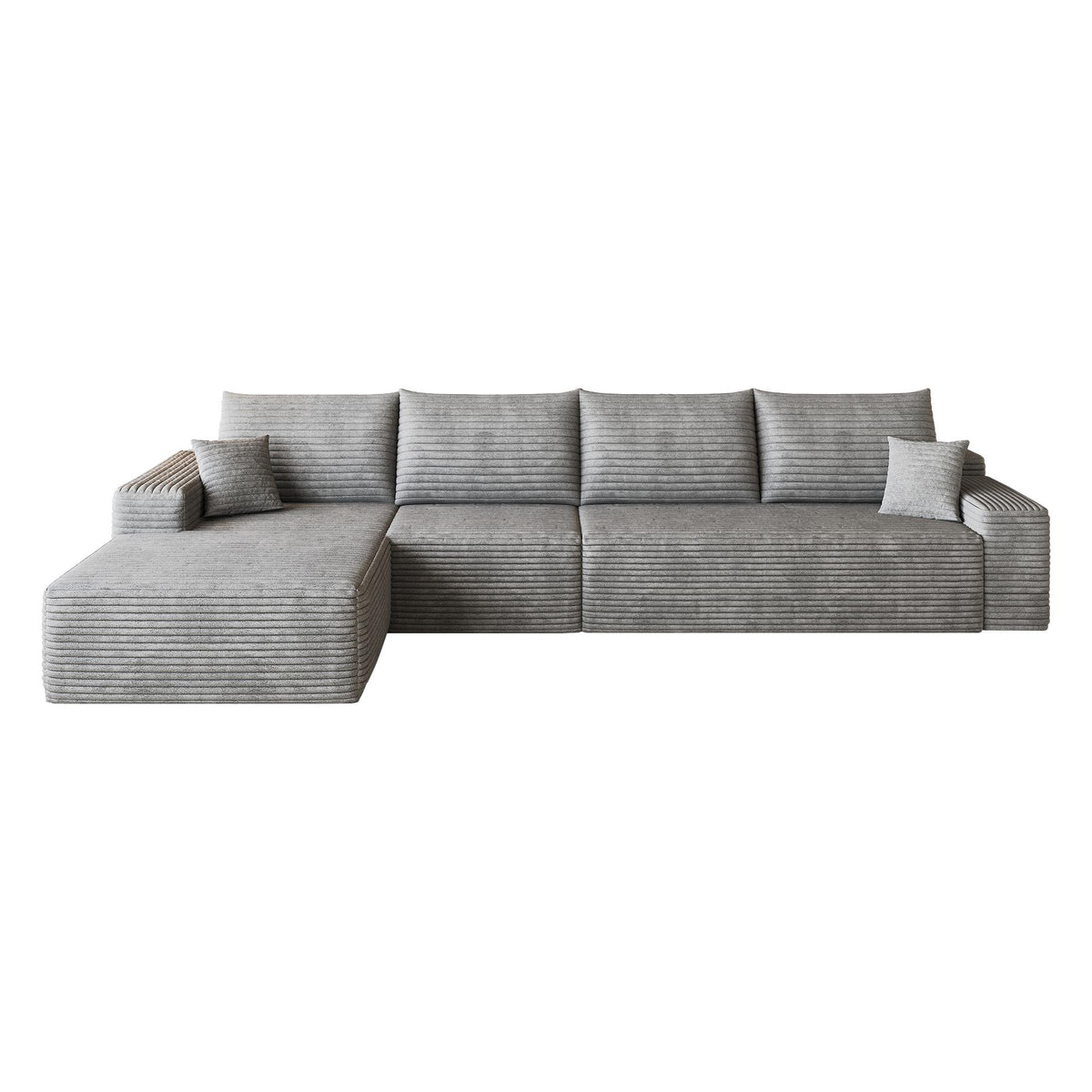 Gray Corduroy Modular L Shaped Sofa and Chaise Sectional - HomeRoots - Flyclothing LLC
