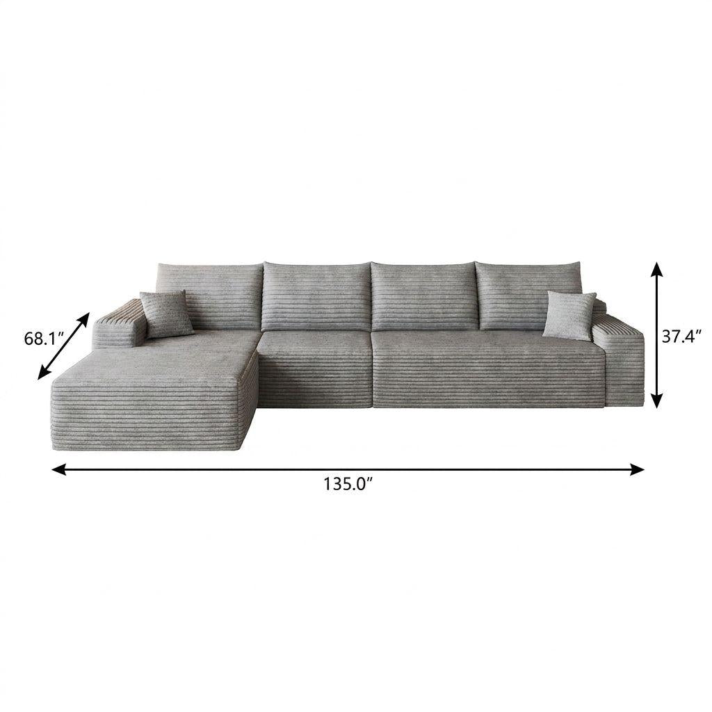 Gray Corduroy Modular L Shaped Sofa and Chaise Sectional - HomeRoots - Flyclothing LLC