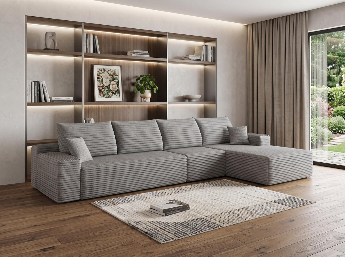 Gray Corduroy Modular L Shaped Sofa and Chaise Sectional - HomeRoots - Flyclothing LLC