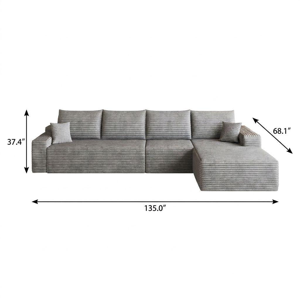Gray Corduroy Modular L Shaped Sofa and Chaise Sectional - HomeRoots - Flyclothing LLC