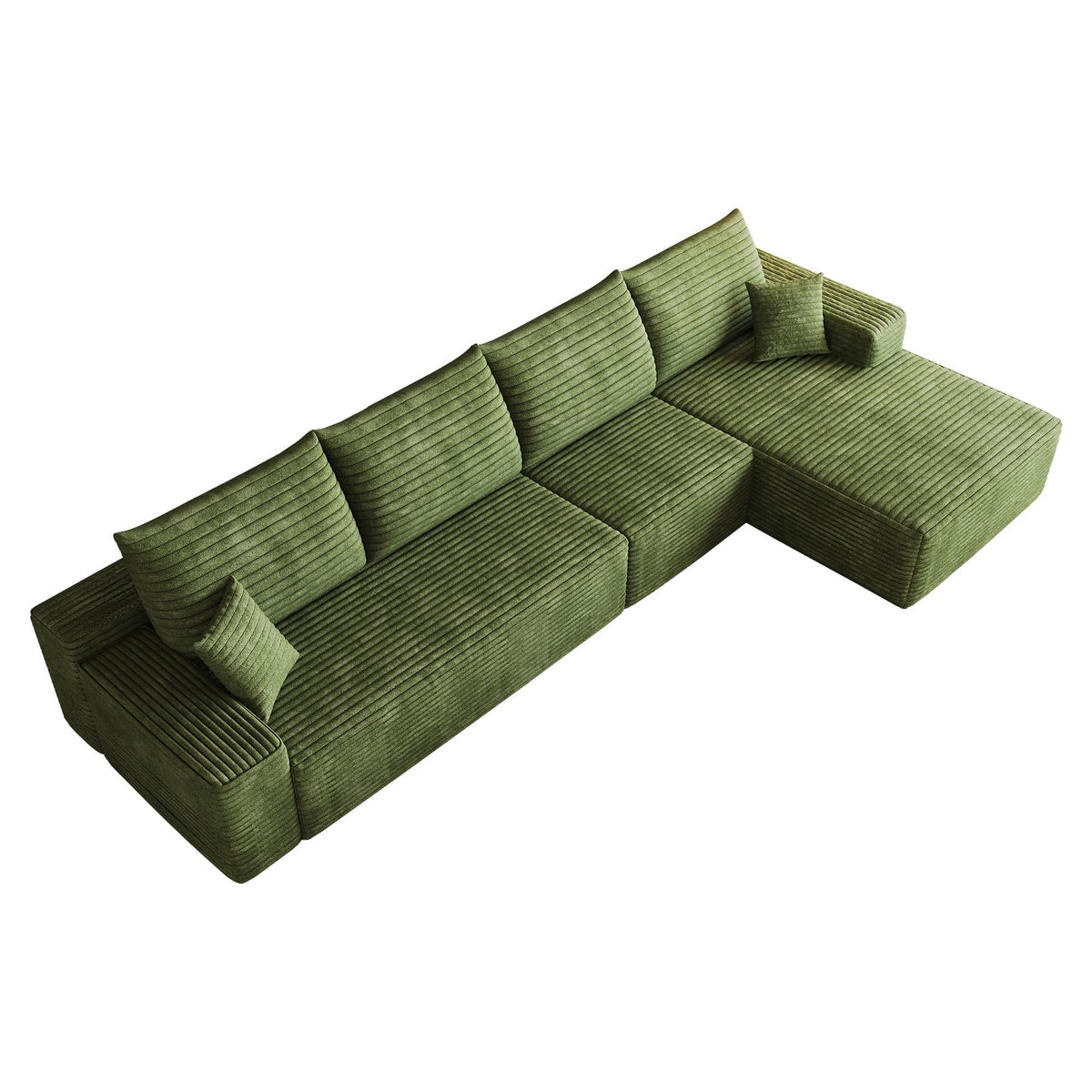 Green Corduroy Modular L Shaped Sofa and Chaise Sectional - HomeRoots - Flyclothing LLC