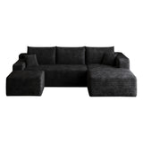 95" Black Corduroy Modular Chaise Style Sofa With Ottoman And Toss Pillows - HomeRoots - Flyclothing LLC