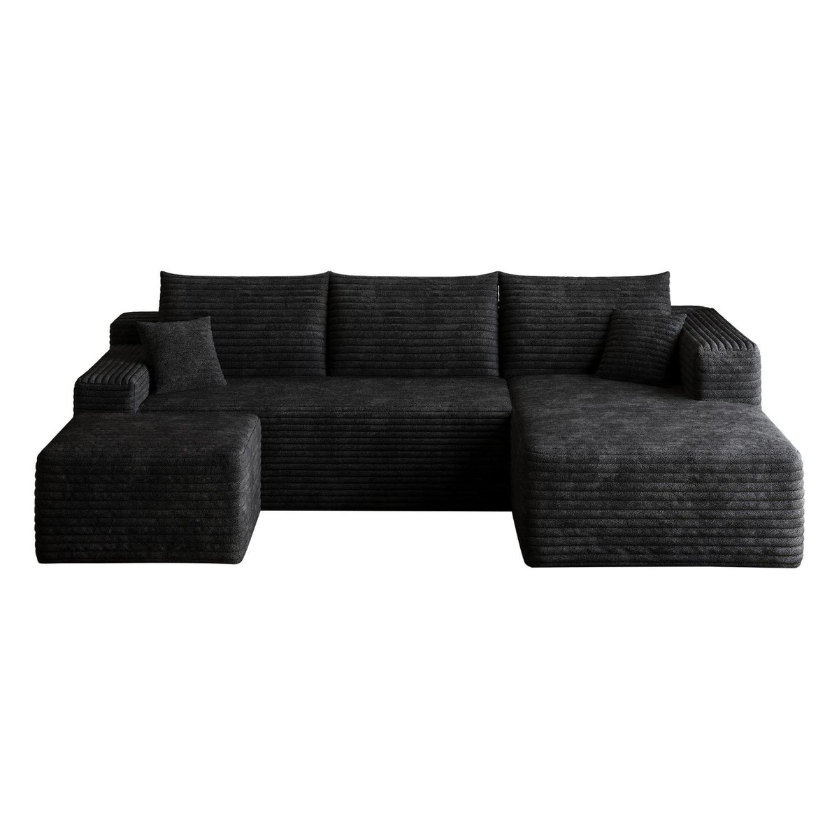 95" Black Corduroy Modular Chaise Style Sofa With Ottoman And Toss Pillows - HomeRoots - Flyclothing LLC