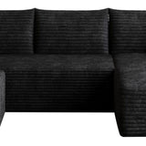 95" Black Corduroy Modular Chaise Style Sofa With Ottoman And Toss Pillows - HomeRoots - Flyclothing LLC