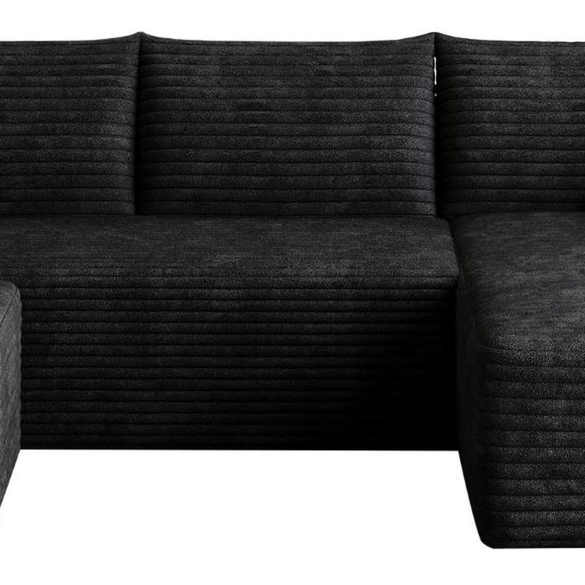 95" Black Corduroy Modular Chaise Style Sofa With Ottoman And Toss Pillows - HomeRoots - Flyclothing LLC