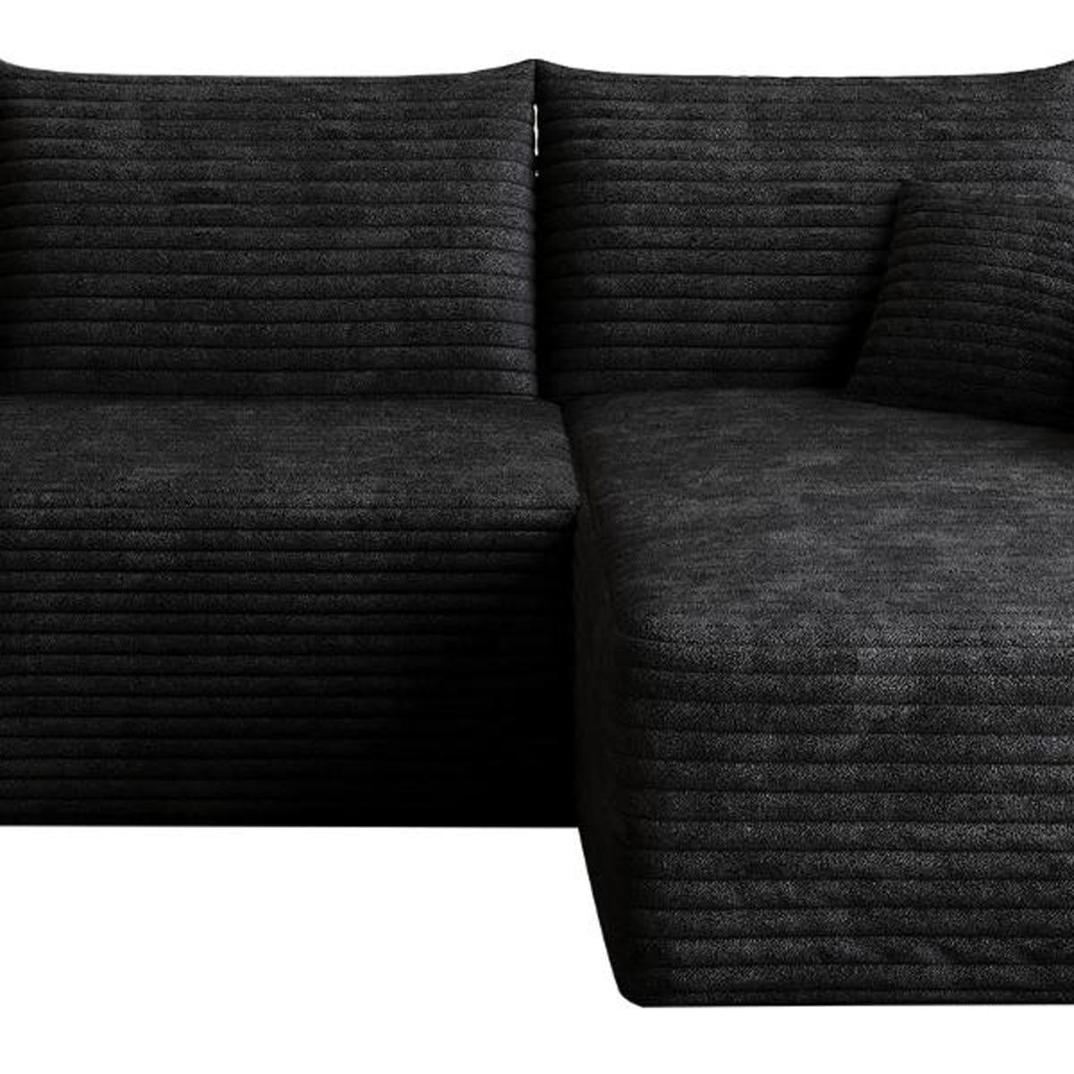 95" Black Corduroy Modular Chaise Style Sofa With Ottoman And Toss Pillows - HomeRoots - Flyclothing LLC