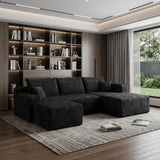 95" Black Corduroy Modular Chaise Style Sofa With Ottoman And Toss Pillows - HomeRoots - Flyclothing LLC