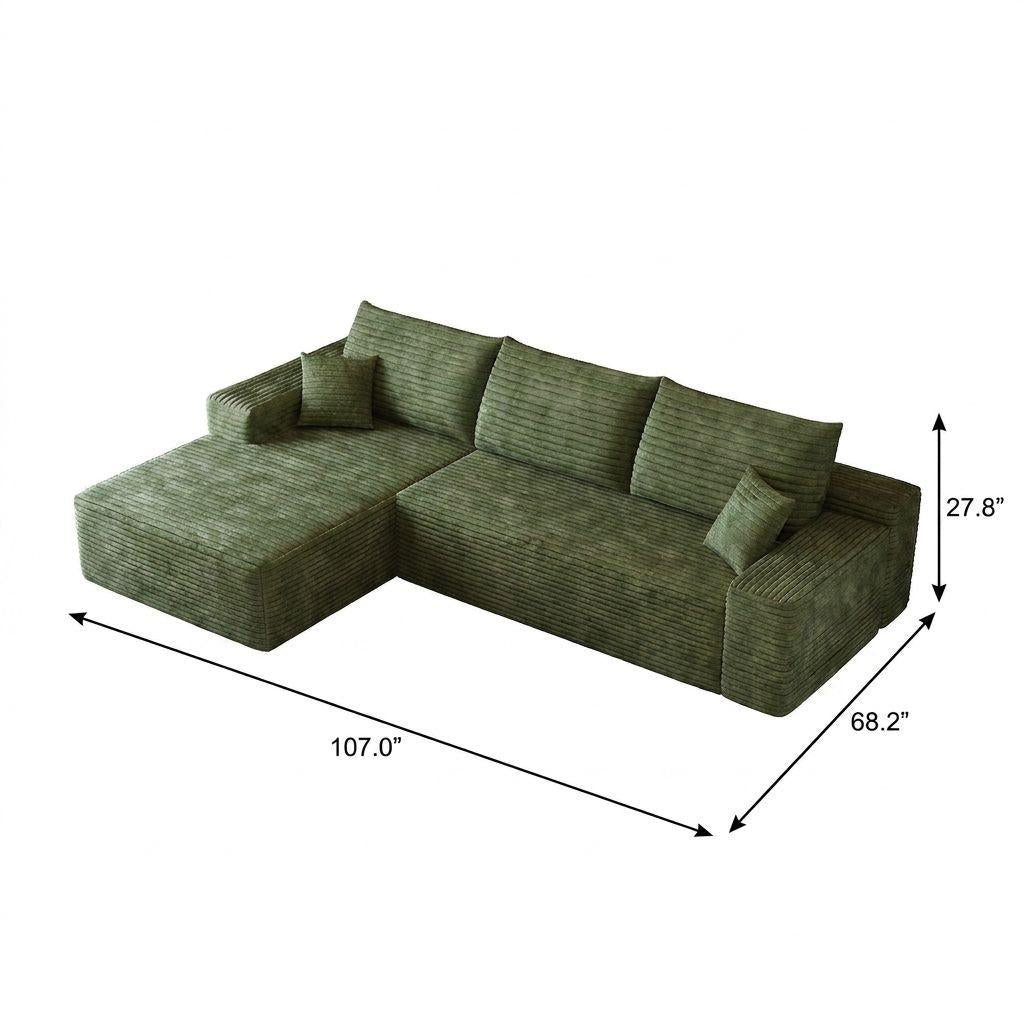 Green Corduroy Modular L Shaped Sofa and Chaise Sectional - HomeRoots - Flyclothing LLC