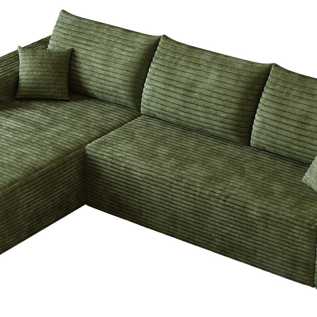 Green Corduroy Modular L Shaped Sofa and Chaise Sectional - HomeRoots - Flyclothing LLC
