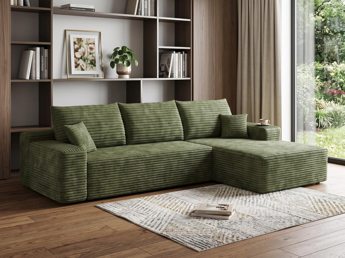 Green Corduroy Modular L Shaped Sofa and Chaise Sectional - HomeRoots - Flyclothing LLC