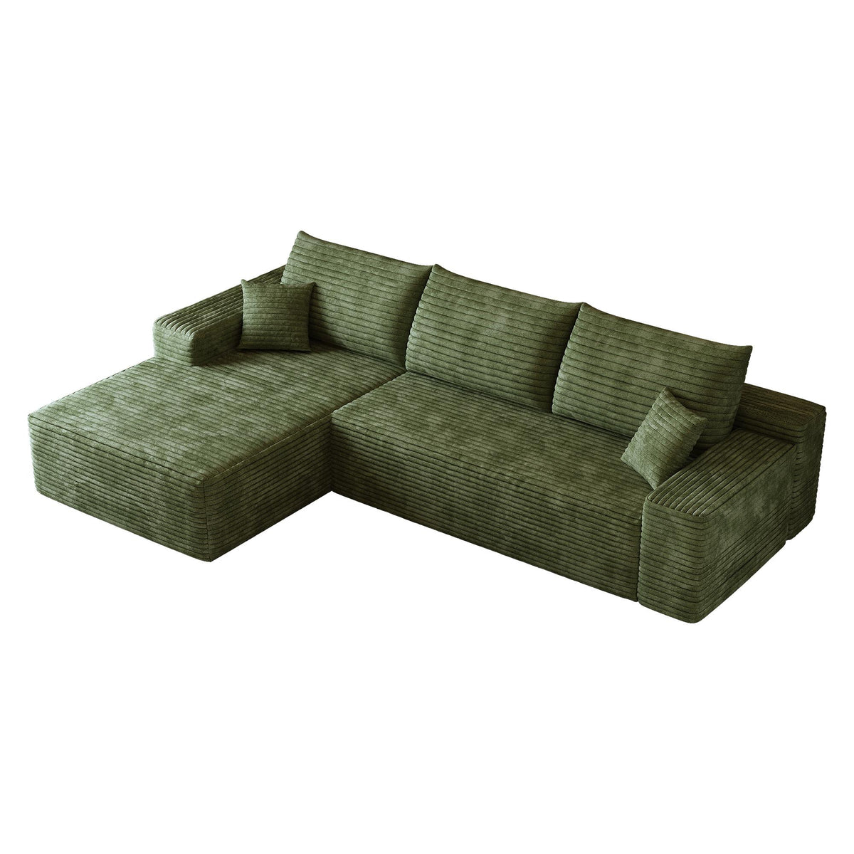 Green Corduroy Modular L Shaped Sofa and Chaise Sectional - HomeRoots - Flyclothing LLC
