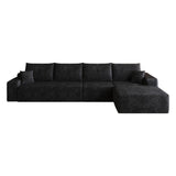 Black Corduroy Modular L Shaped Sofa and Chaise Sectional - HomeRoots - Flyclothing LLC