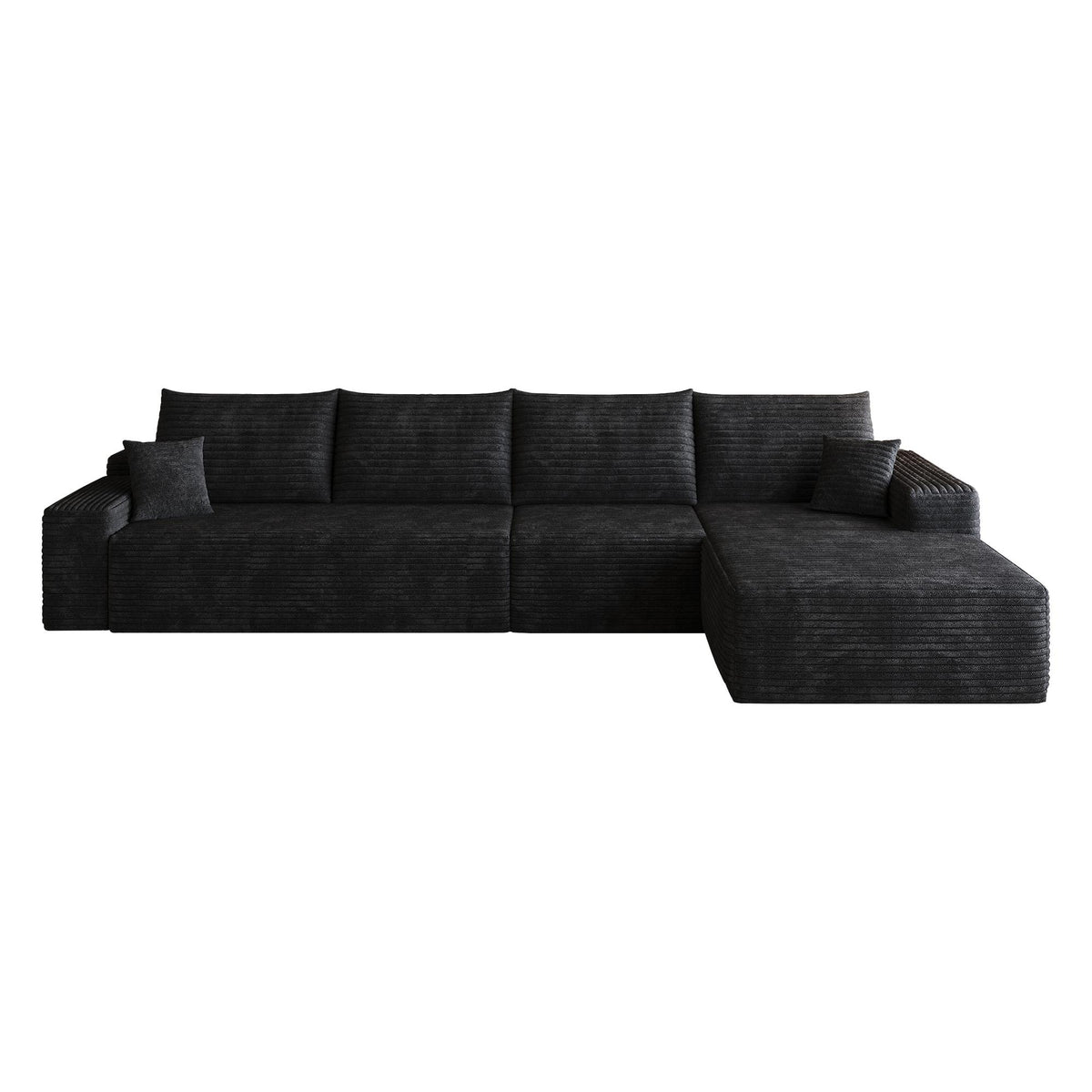 Black Corduroy Modular L Shaped Sofa and Chaise Sectional - HomeRoots - Flyclothing LLC