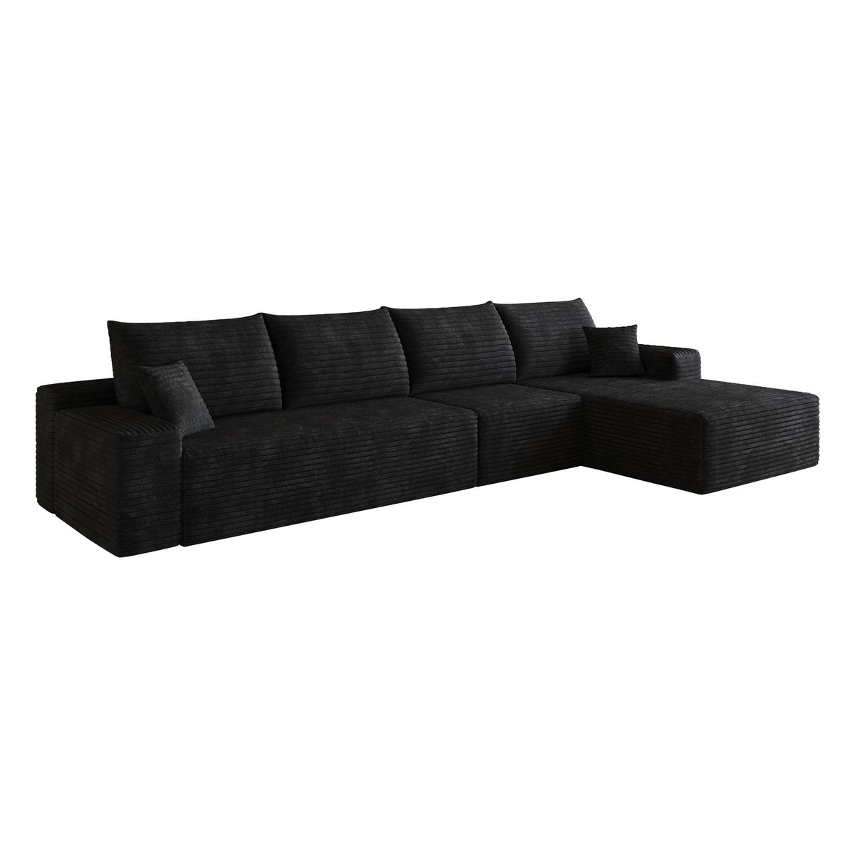 Black Corduroy Modular L Shaped Sofa and Chaise Sectional - HomeRoots - Flyclothing LLC