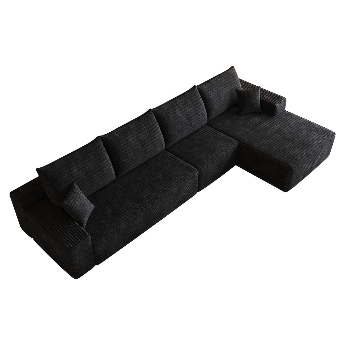 Black Corduroy Modular L Shaped Sofa and Chaise Sectional - HomeRoots - Flyclothing LLC