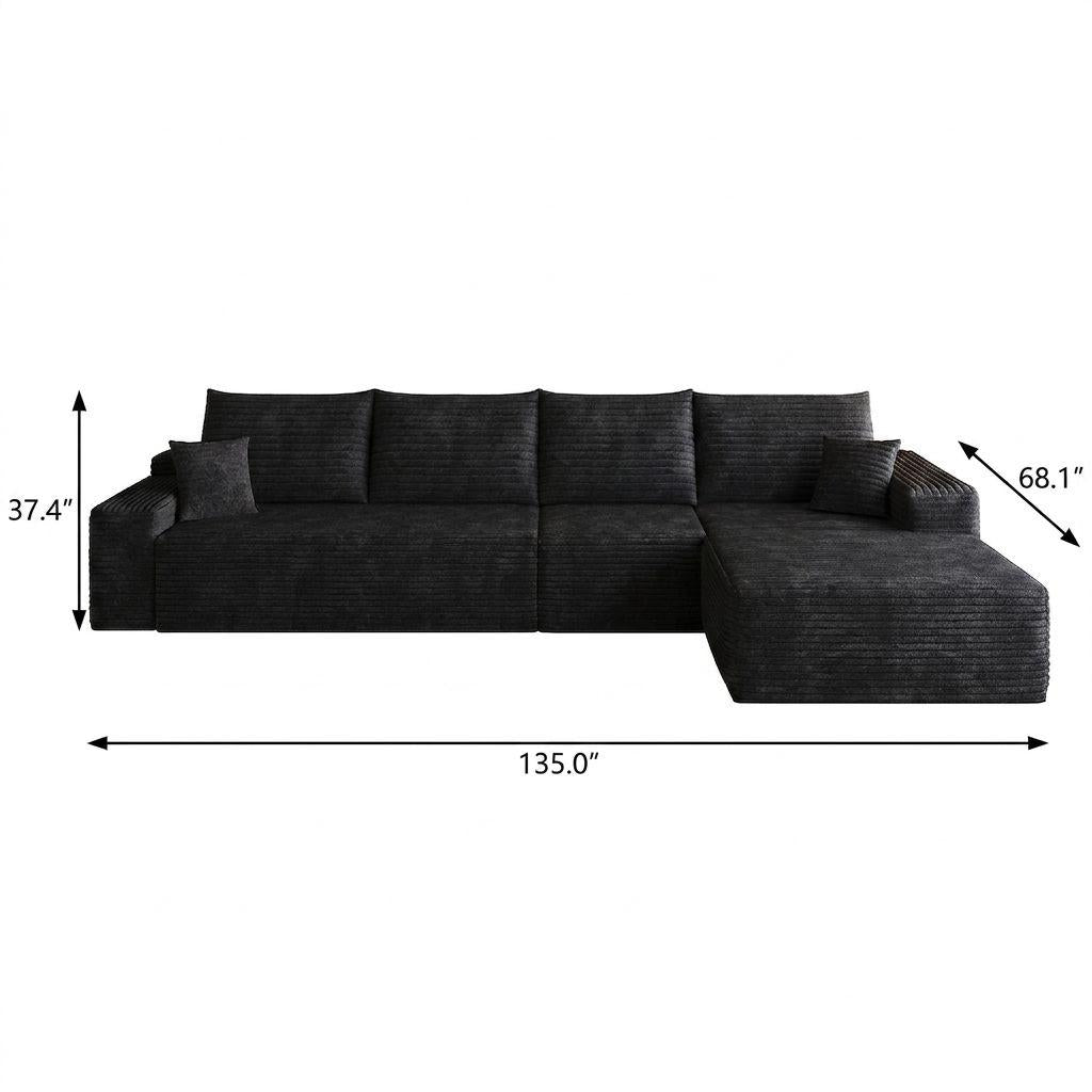 Black Corduroy Modular L Shaped Sofa and Chaise Sectional - HomeRoots - Flyclothing LLC