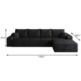 Black Corduroy Modular L Shaped Sofa and Chaise Sectional - HomeRoots - Flyclothing LLC