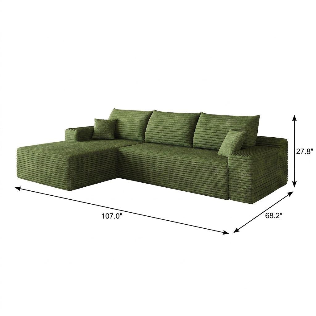 Green Corduroy Modular L Shaped Sofa and Chaise Sectional - HomeRoots - Flyclothing LLC