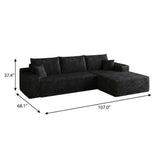 Black Corduroy Modular L Shaped Sofa and Chaise Sectional - HomeRoots - Flyclothing LLC