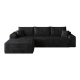 Black Corduroy Modular L Shaped Sofa and Chaise Sectional - HomeRoots - Flyclothing LLC