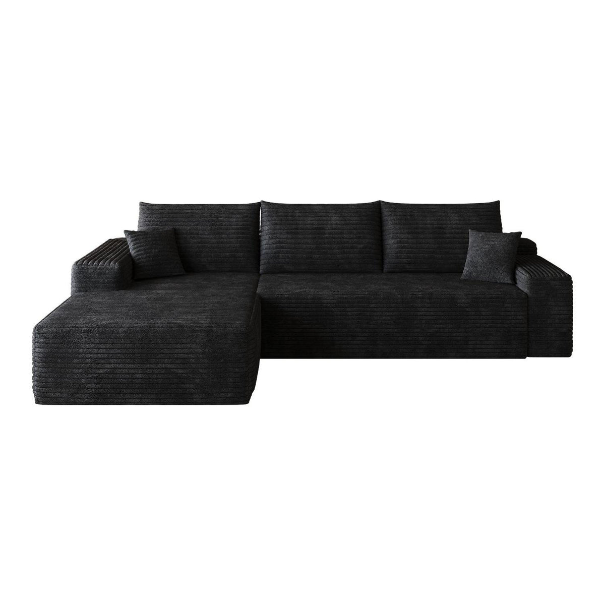 Black Corduroy Modular L Shaped Sofa and Chaise Sectional - HomeRoots - Flyclothing LLC