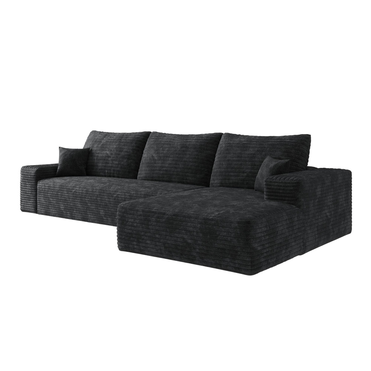 Black Corduroy Modular L Shaped Sofa and Chaise Sectional - HomeRoots - Flyclothing LLC