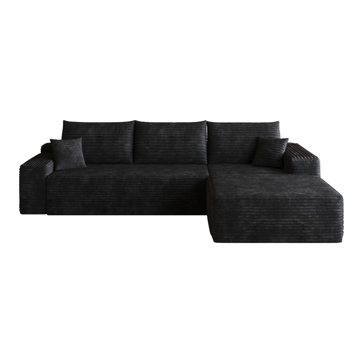 Black Corduroy Modular L Shaped Sofa and Chaise Sectional - HomeRoots - Flyclothing LLC