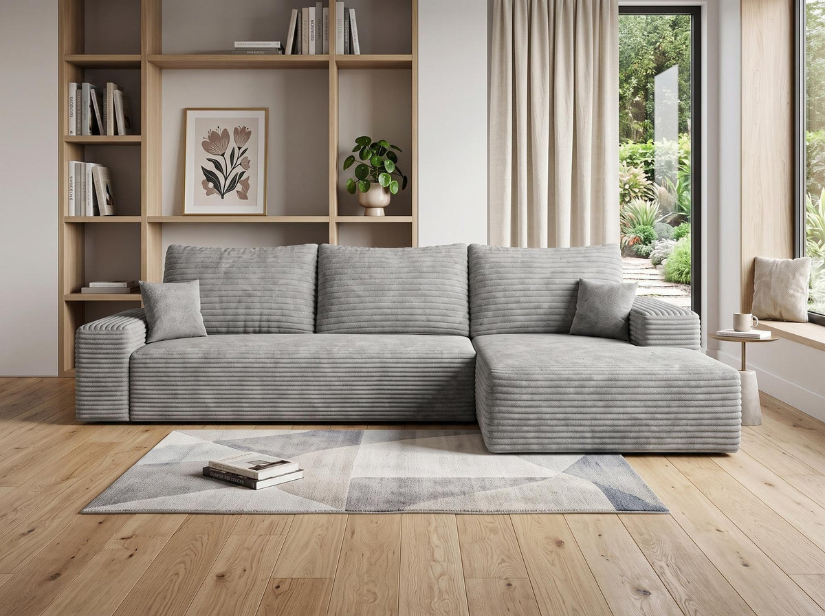 Gray Corduroy Modular L Shaped Sofa and Chaise Sectional - HomeRoots - Flyclothing LLC