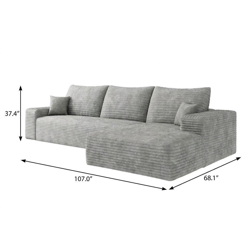 Gray Corduroy Modular L Shaped Sofa and Chaise Sectional - HomeRoots - Flyclothing LLC