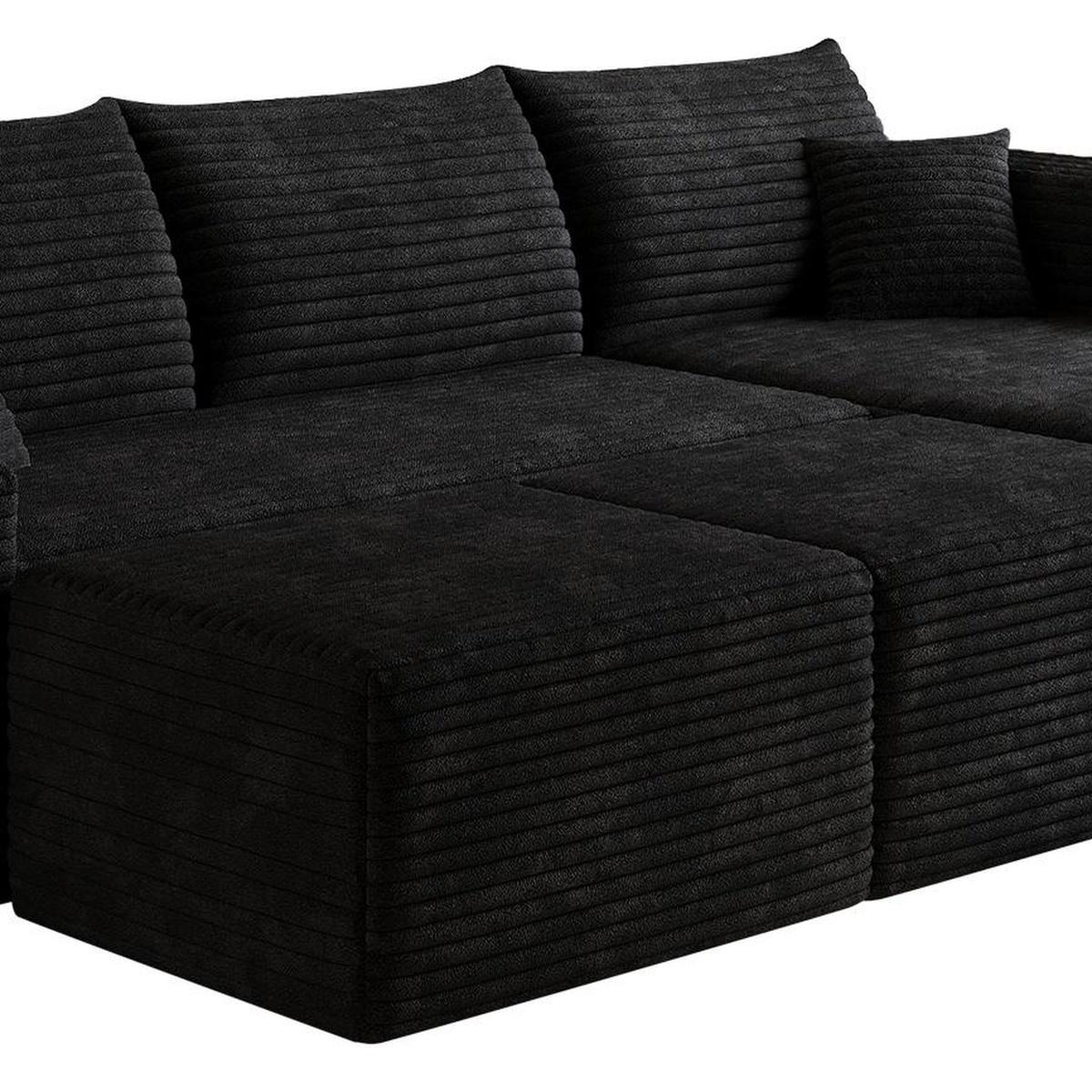 95" Black Corduroy Modular Chaise Style Sofa With Ottoman And Toss Pillows - HomeRoots - Flyclothing LLC