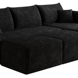 95" Black Corduroy Modular Chaise Style Sofa With Ottoman And Toss Pillows - HomeRoots - Flyclothing LLC