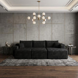 95" Black Corduroy Modular Chaise Style Sofa With Ottoman And Toss Pillows - HomeRoots - Flyclothing LLC