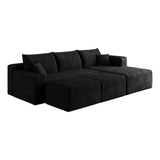 95" Black Corduroy Modular Chaise Style Sofa With Ottoman And Toss Pillows - HomeRoots - Flyclothing LLC