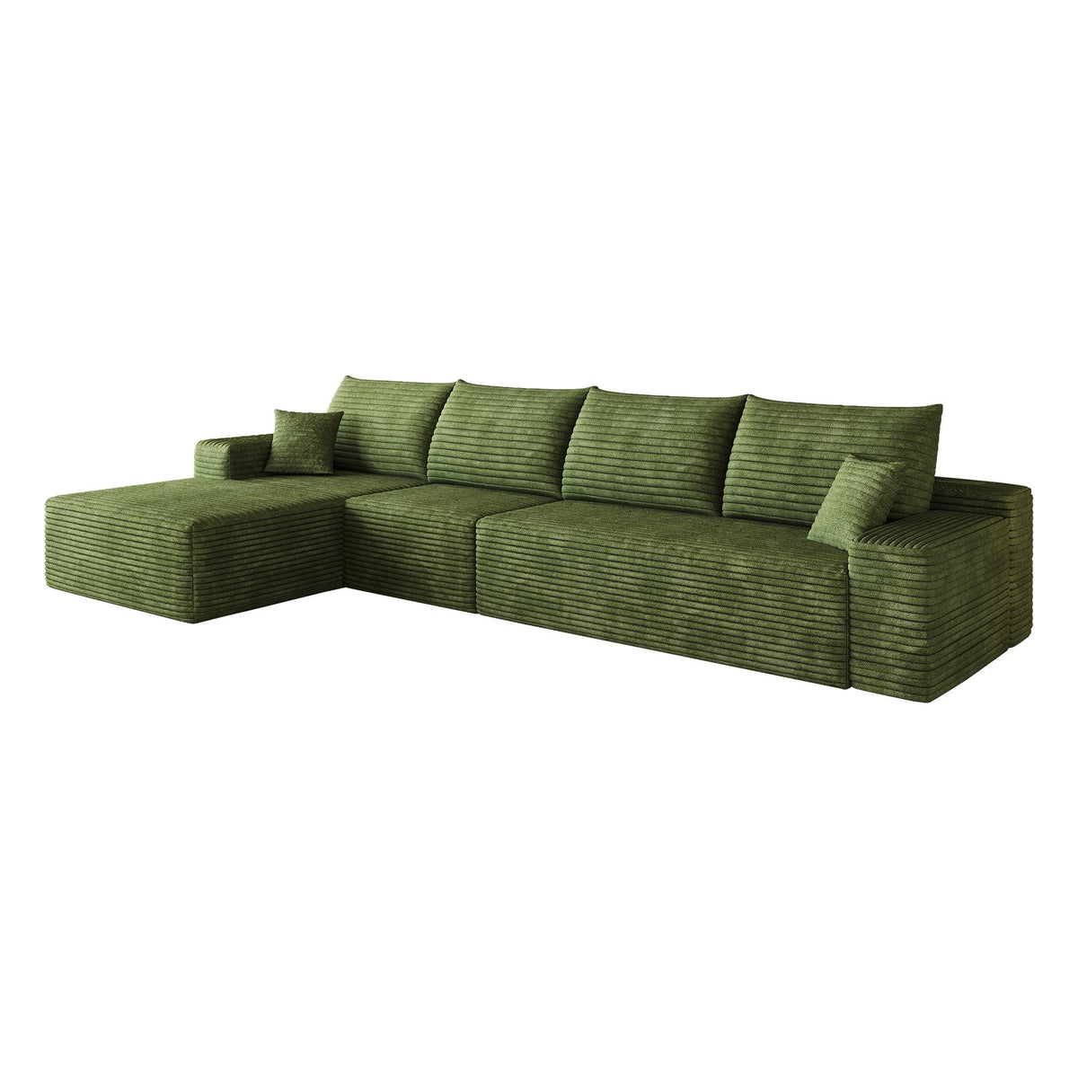 Green Corduroy Modular L Shaped Sofa and Chaise Sectional - HomeRoots - Flyclothing LLC