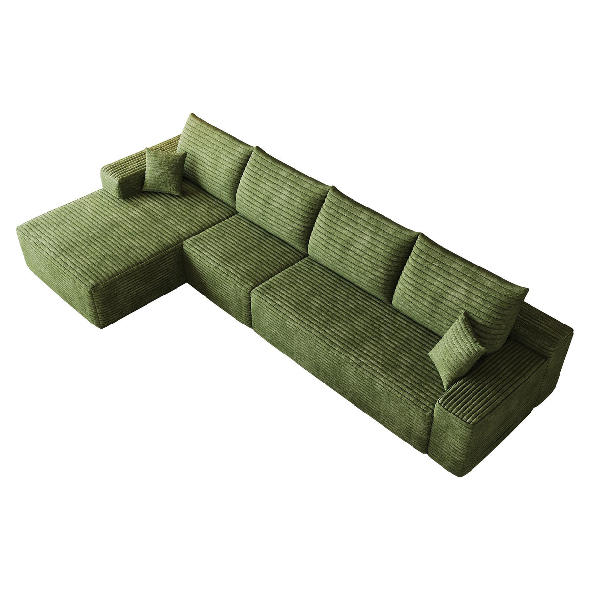 Green Corduroy Modular L Shaped Sofa and Chaise Sectional - HomeRoots - Flyclothing LLC