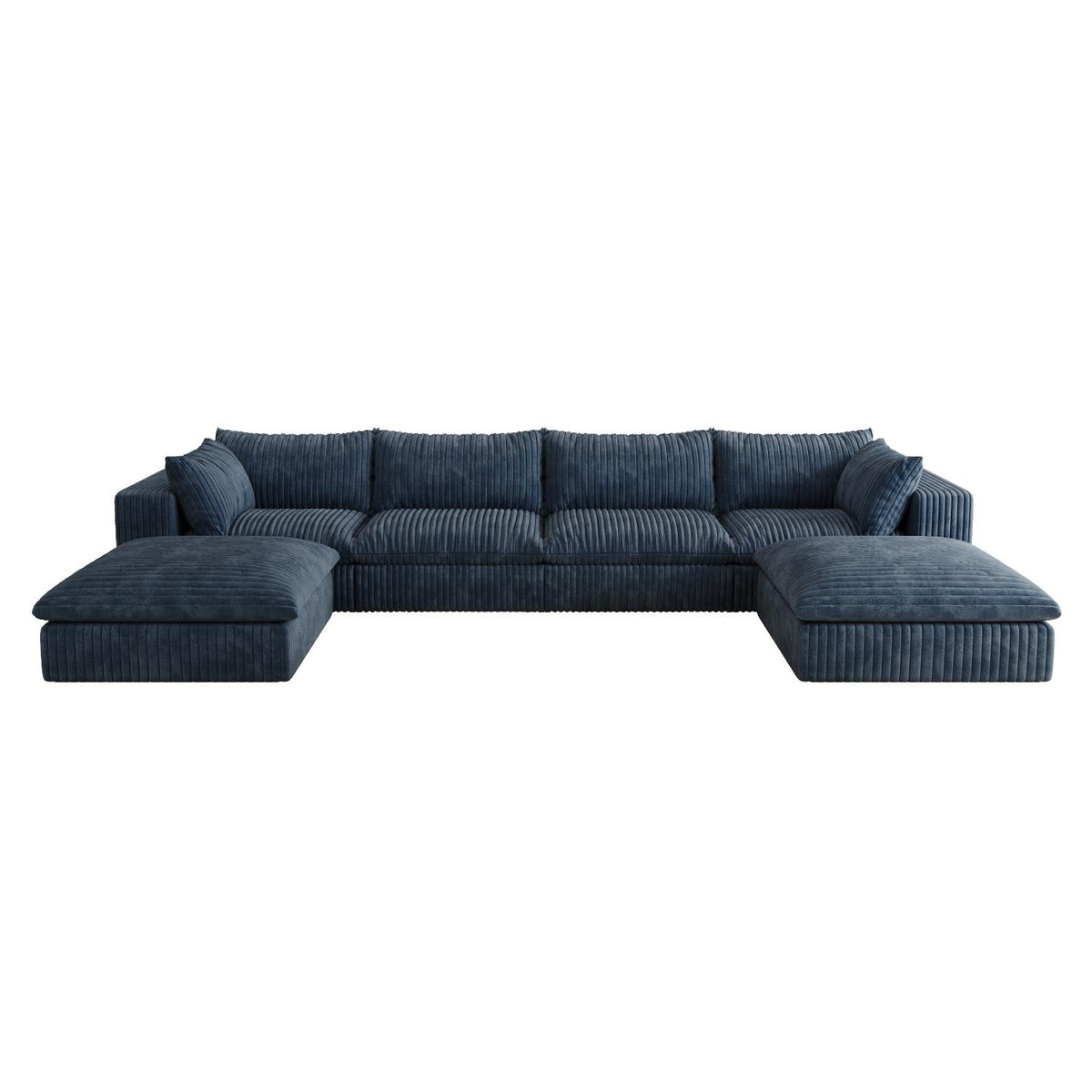 158" Blue Corduroy Modular Sofa With Ottoman And Toss Pillows - HomeRoots - Flyclothing LLC