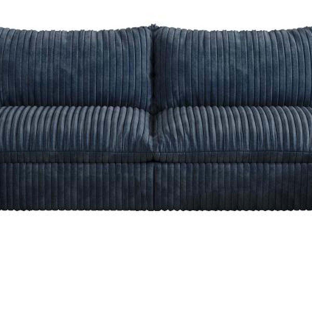 158" Blue Corduroy Modular Sofa With Ottoman And Toss Pillows - HomeRoots - Flyclothing LLC