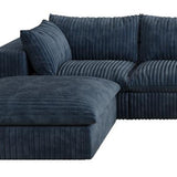 158" Blue Corduroy Modular Sofa With Ottoman And Toss Pillows - HomeRoots - Flyclothing LLC