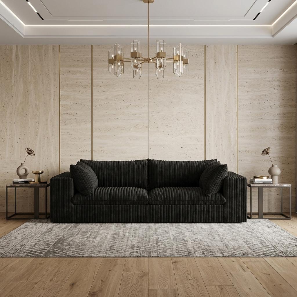 79" Black Corduroy Modular Sofa With Toss Pillows - HomeRoots - Flyclothing LLC