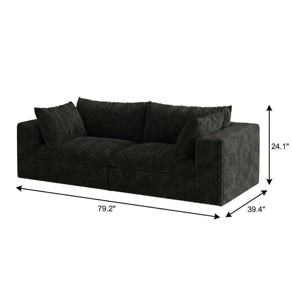79" Black Corduroy Modular Sofa With Toss Pillows - HomeRoots - Flyclothing LLC